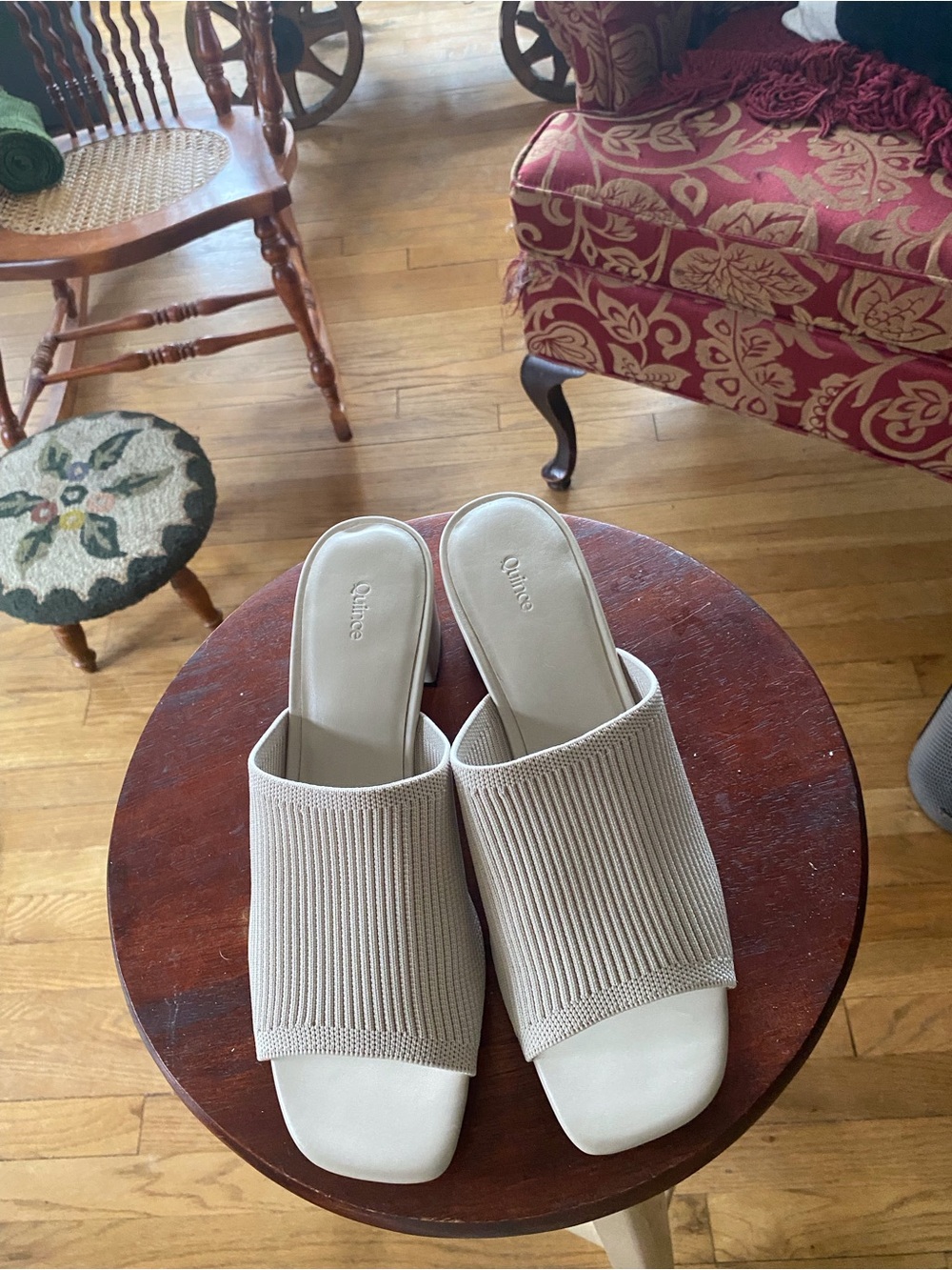 Quince Women's Neutral Ribbed Knit Slide Mules - Light Beige